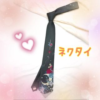 ♡新品 ネクタイ薔薇ばら月ブラック黒赤個性的ゴシックメンズカッコイイコスプレ(ネクタイ)