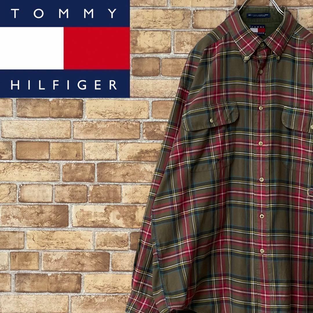 TOMMY HILFIGER(トミーヒルフィガー)のトミーヒルフィガー　90s フラッグタグ　ボタンダウンシャツ　長袖　刺繍ロゴ　L メンズのトップス(シャツ)の商品写真