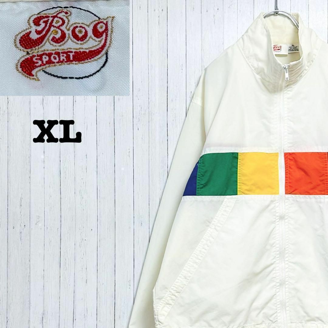 BogSPORT　ヴィンテージ　ナイロンジャケット　白　ホワイト　XL メンズのジャケット/アウター(ナイロンジャケット)の商品写真