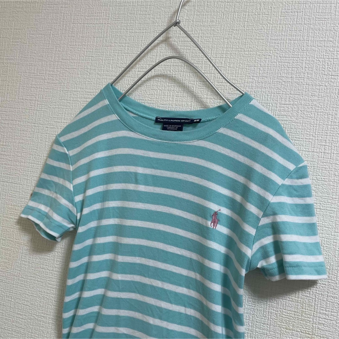 Ralph Lauren(ラルフローレン)のラルフローレン  スポーツ　Tシャツ　水色　ボーダー　さわやか　ロゴ　春 レディースのトップス(Tシャツ(半袖/袖なし))の商品写真