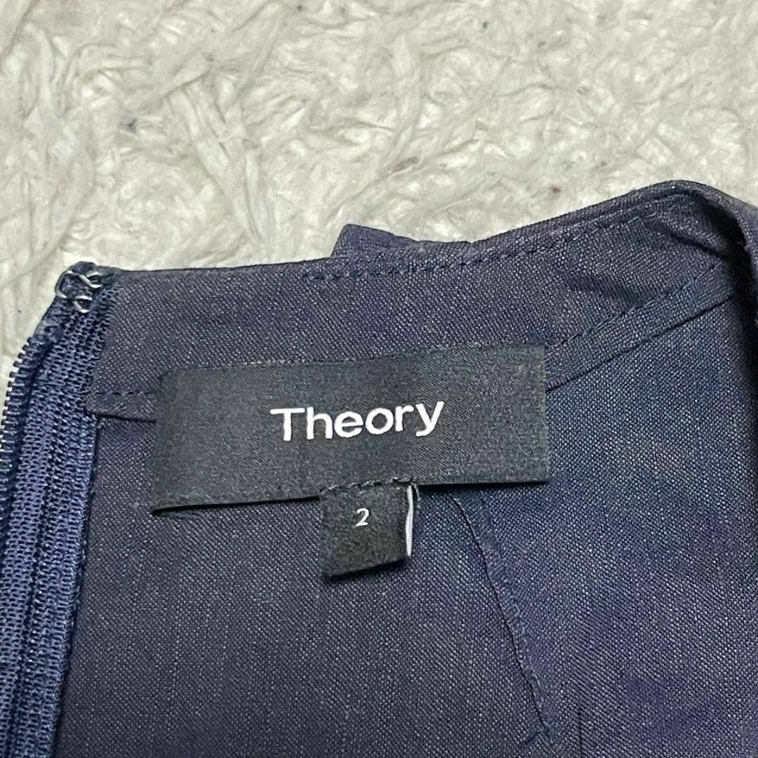 theory(セオリー)のTheory リネンストレッチ ノースリーブフレアワンピース サイズ2 ネイビー レディースのワンピース(ひざ丈ワンピース)の商品写真