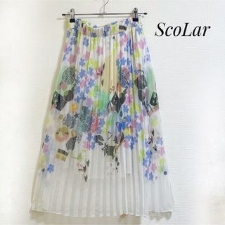 スカラー(ScoLar)のスカラー　ロングスカート　シアースカート　レア　M   花柄　プリーツ(ロングスカート)