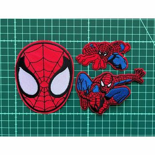 スパイダーマン  刺繍ワッペン  ステッカー  アップリケ  3枚組(各種パーツ)