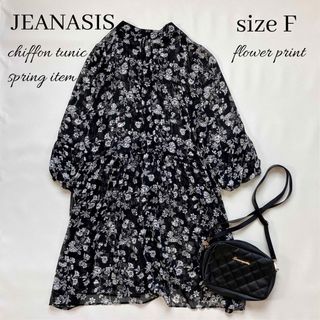 ジーナシス(JEANASIS)の◆未使用◆ジーナシス◆シフォン花柄チュニクガウン◆ペチコート付◆黒ブラック◆F(チュニック)