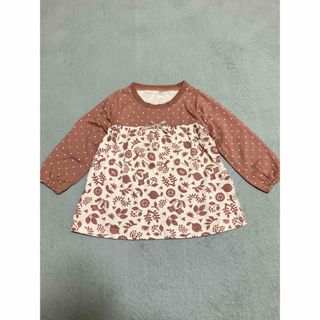 90サイズ Tシャツ 女の子 ボタニカル柄 水玉 リボン 綿100 長袖 ロンＴ(Tシャツ/カットソー)