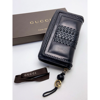 Gucci - D960 グッチ ウーブンウェブ 編み込み 本革 長財布 廃盤品 レア