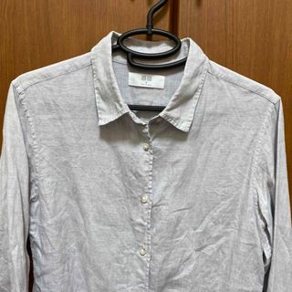 ユニクロ(UNIQLO)のUNIQLO 長袖カジュアルシャツ　レディースM  麻100%  淡ブルーグレー(シャツ/ブラウス(長袖/七分))