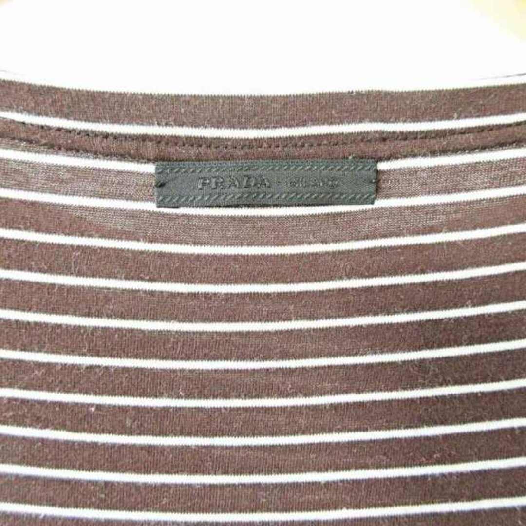 PRADA(プラダ)のプラダ PRADA Tシャツ カットソー 半袖 ボートネック ボーダー 茶 S メンズのトップス(Tシャツ/カットソー(半袖/袖なし))の商品写真