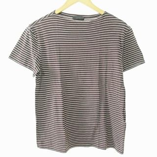 プラダ PRADA Tシャツ カットソー 半袖 ボートネック ボーダー 茶 S