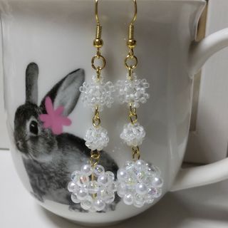 花＊クリアボーダービーズボールピアス(ピアス)