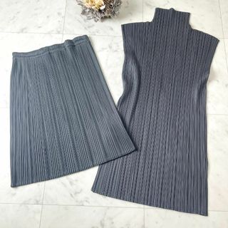 プリーツプリーズイッセイミヤケ(PLEATS PLEASE ISSEY MIYAKE)の美品♡ イッセイミヤケ PLEATS PLEASE セットアップ 3 グレー(ひざ丈ワンピース)