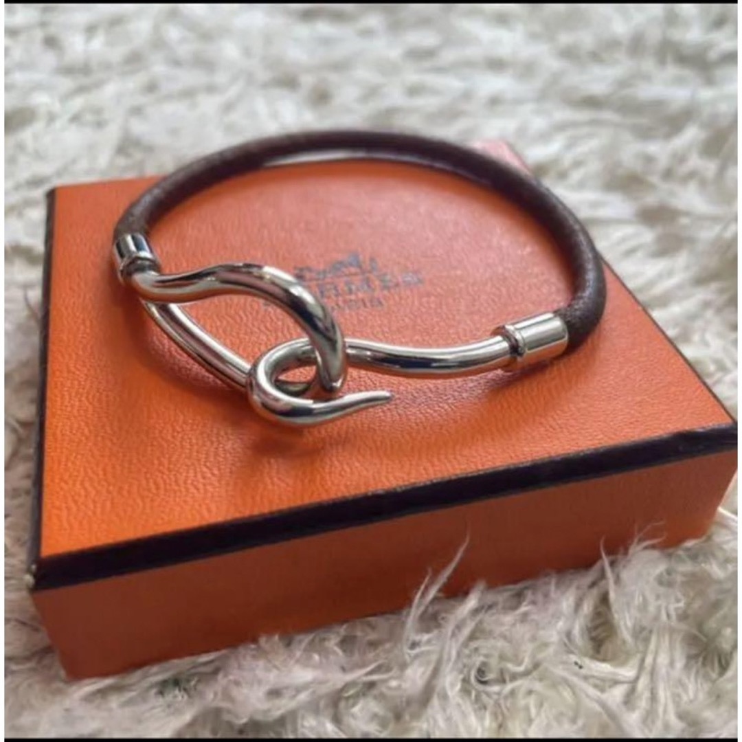 Hermes(エルメス)の【極美品】箱付 エルメス ブレスレット ジャンボ バングル シルバー　レザー メンズのアクセサリー(ブレスレット)の商品写真