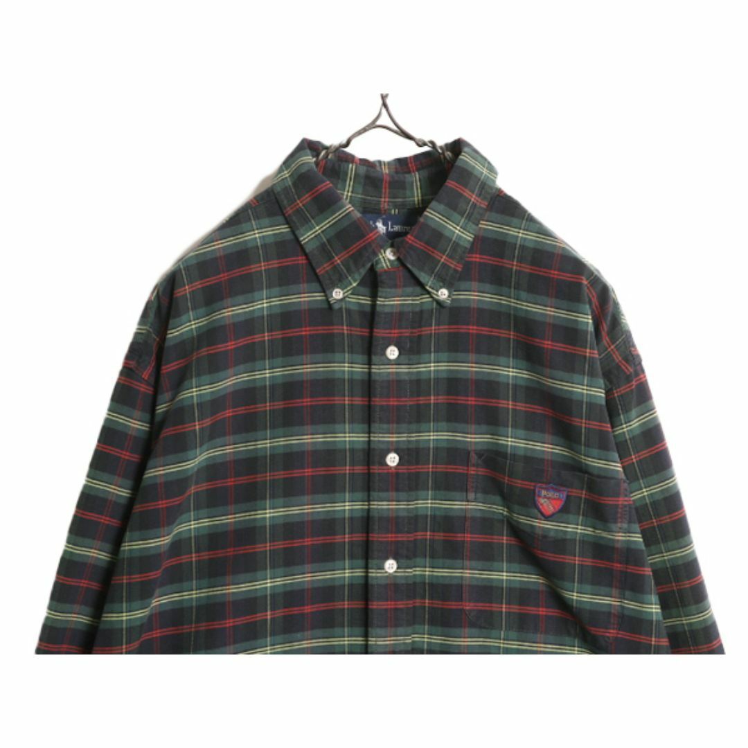 Ralph Lauren(ラルフローレン)の90s BIG SHIRT ラルフローレン オックスフォード チェック ボタンダウン シャツ メンズ L 古着 90年代 オールド ポロ 長袖シャツ BDシャツ メンズのトップス(シャツ)の商品写真