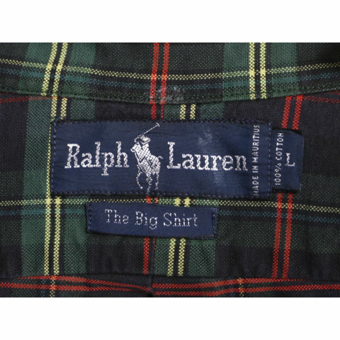 Ralph Lauren(ラルフローレン)の90s BIG SHIRT ラルフローレン オックスフォード チェック ボタンダウン シャツ メンズ L 古着 90年代 オールド ポロ 長袖シャツ BDシャツ メンズのトップス(シャツ)の商品写真