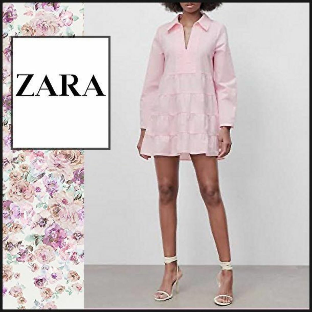 ZARA(ザラ)の【ZARA/ザラ】ミニワンピース　ティアード　ピンク　チュニック L　手洗い レディースのワンピース(ミニワンピース)の商品写真