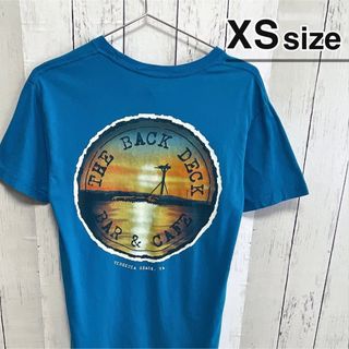 USA古着　Tシャツ　XS　水色　ブルー　プリント　ロゴ　クルーネック　コットン(Tシャツ/カットソー(半袖/袖なし))