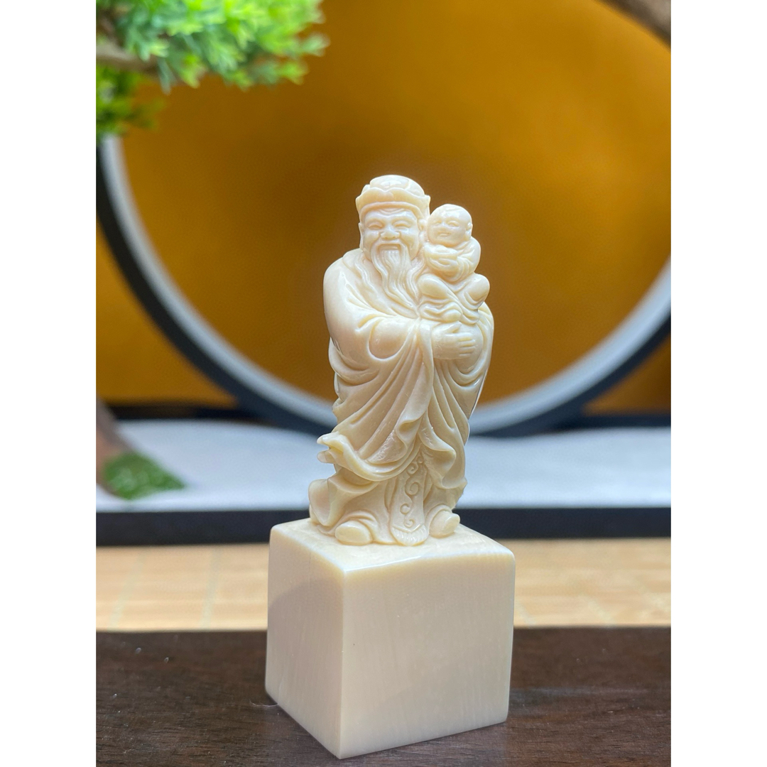 天然マンモス牙美しい手作り彫刻 福禄寿 置物 天然マンモス牙美しい手作り彫刻 福禄寿 置物