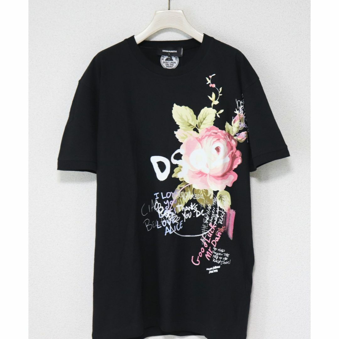 DSQUARED2(ディースクエアード)の51,700円新品【ディースクエアード】フラワープリントTシャツ 黒 L(XL) メンズのトップス(Tシャツ/カットソー(半袖/袖なし))の商品写真