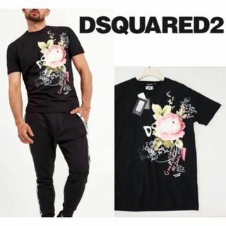 ディースクエアード(DSQUARED2)の51,700円新品【ディースクエアード】フラワープリントTシャツ 黒 L(XL)(Tシャツ/カットソー(半袖/袖なし))