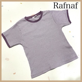 【Rafnaf】 ラフネフ 半袖シャツL レディース 3色ボーダー Tシャツ 紫(シャツ/ブラウス(長袖/七分))