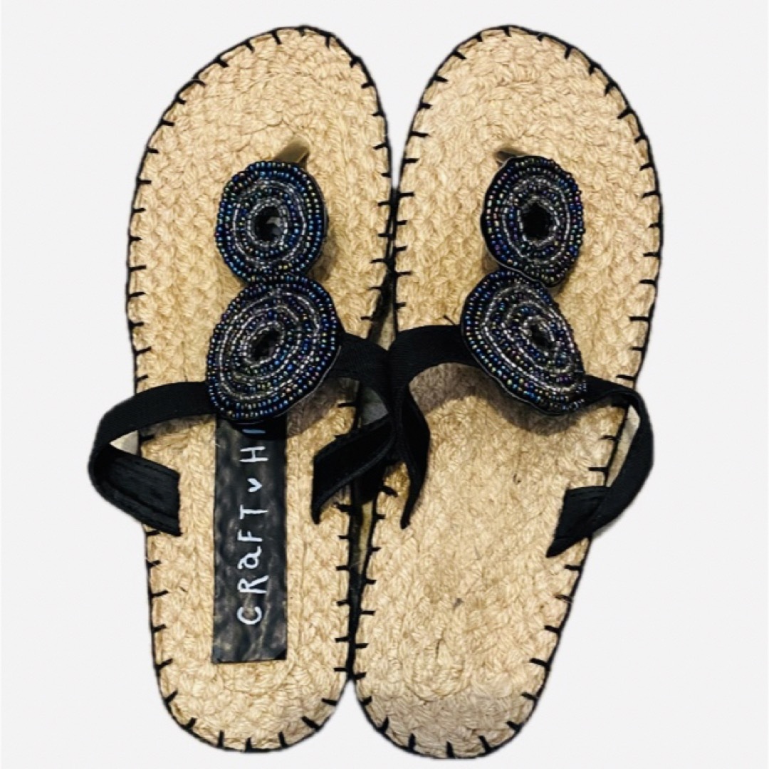 麻❤︎編み込み　ビーズサンダル レディースの靴/シューズ(サンダル)の商品写真
