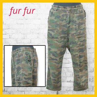 ファーファー(fur fur)の美品 ファーファー クロップド パンツ  ワイド 迷彩 カモフラ カーキ 黒(クロップドパンツ)