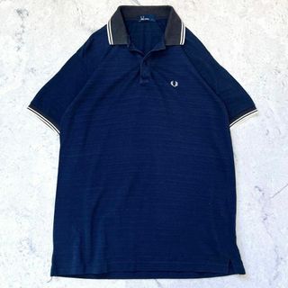 フレッドペリー(FRED PERRY)の【フレッドペリー】日本製 Lサイズ 刺繍ロゴ ライン入り ポロシャツ ネイビー(ポロシャツ)