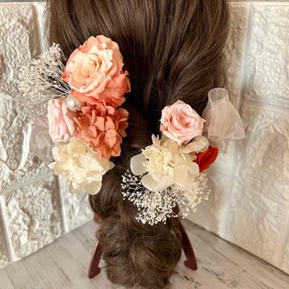 髪飾りウェディング成人式ヘッドドレス花飾りバラ薔薇ドライフラワー♡ヘアパーツ(ヘッドドレス/ドレス)