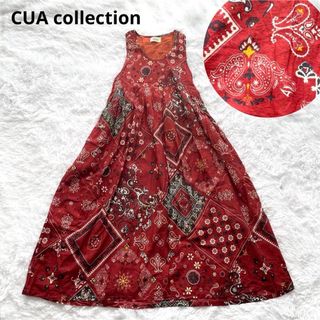 ヴィンテージ(VINTAGE)のCUA collection ワンピース ロング マキシ丈 赤 ペイズリー 総柄(ロングワンピース/マキシワンピース)