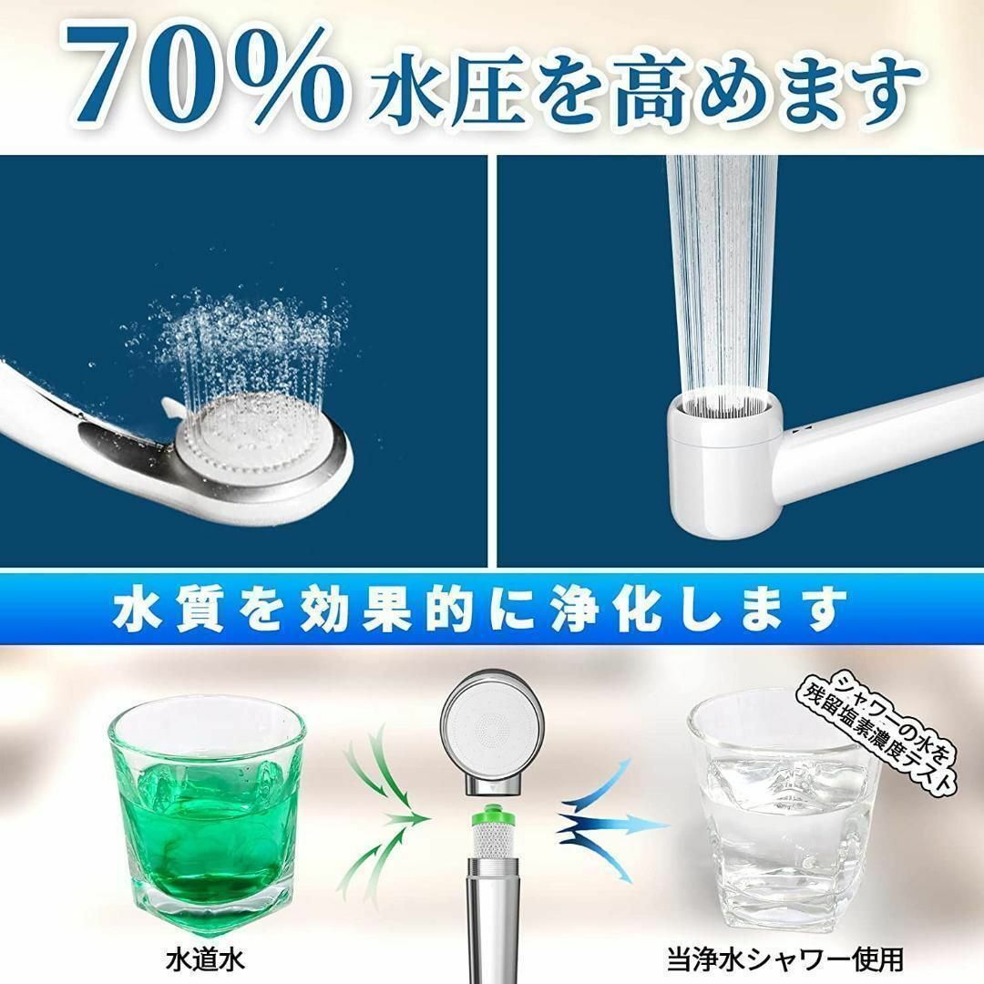 シャワーヘッド 塩素除去と増圧 高水圧シャワーヘッド 節水 水質浄化 極細水流 インテリア/住まい/日用品の日用品/生活雑貨/旅行(タオル/バス用品)の商品写真