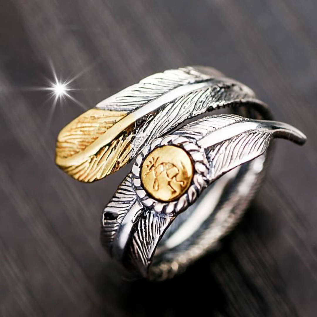 【フリーサイズ】ハワイアンジュエリー　 ココペリ精霊　フェザー　羽　リング　指輪 レディースのアクセサリー(リング(指輪))の商品写真