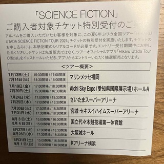 宇多田ヒカル　SCIENCE FICTION ライブチケット受付券(その他)