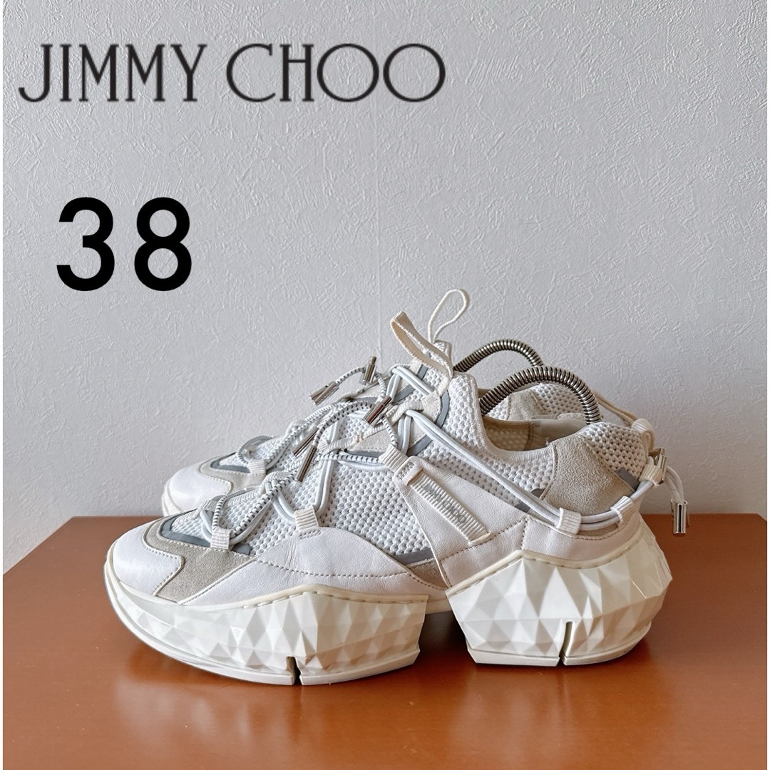 JIMMY CHOO ジミーチュウ スニーカー 38ホワイトダイヤモンドトレイル | フリマアプリ ラクマ