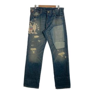 DENIM&SUPPLY RALPH LAUREN デニムアンドサプライ ラルフローレン ストレートデニムパンツ USED ダメージ リペア加工 インディゴ Size 33×30