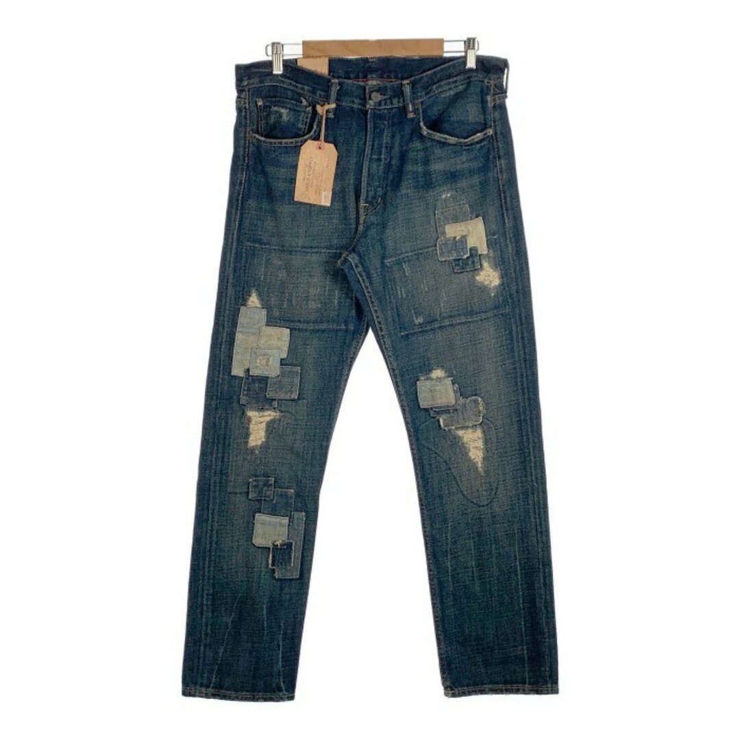 DENIM&SUPPLY RALPH LAUREN デニムアンドサプライ ラルフローレン SLIM スリムテーパードデニムパンツ ダメージリペア加工 インディゴ Size 34×30 メンズのパンツ(デニム/ジーンズ)の商品写真