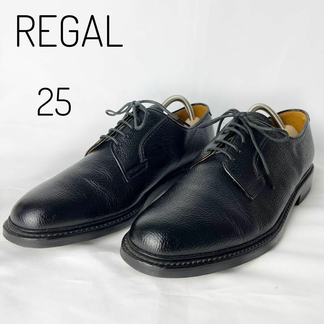 REGAL(リーガル)のREGAL プレーントゥ　25 レザー　黒　型押し　外羽根　ビジネス　シボ加工 メンズの靴/シューズ(ドレス/ビジネス)の商品写真