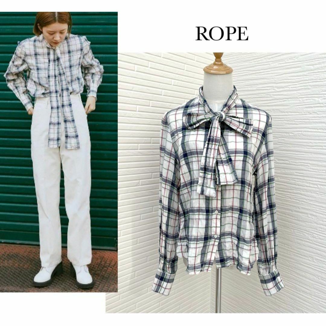 ROPE’(ロペ)のロペ＊<Saki Kojima>ボウタイシャツ　チェック　リボン　長袖　38 レディースのトップス(シャツ/ブラウス(長袖/七分))の商品写真