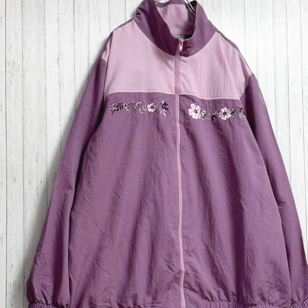 Blair　ヴィンテージ　ジップアップジャケット　刺繍　パープル　XLG レディースのジャケット/アウター(ブルゾン)の商品写真