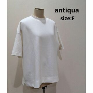 アンティカ(antiqua)のantiqua モックネック ポンチTシャツ Tシャツ レディース トップス(Tシャツ(半袖/袖なし))