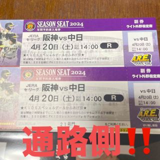 ハンシンタイガース(阪神タイガース)の4月20日　阪神対中日　通路側‼️14時から(野球)