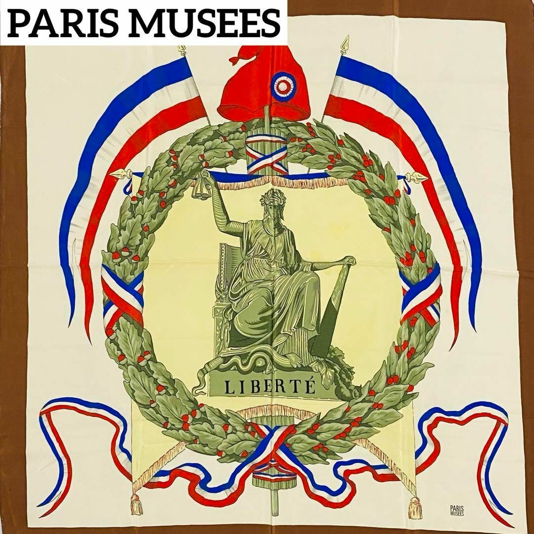 ★PARIS MUSEES★ スカーフ 自由の女神 シルク ブラウン レディースのファッション小物(バンダナ/スカーフ)の商品写真