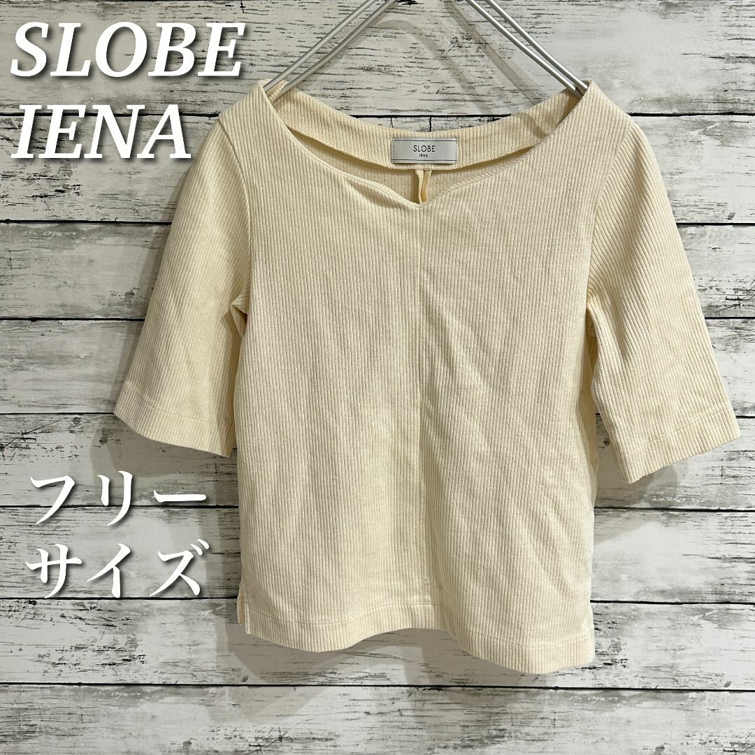 SLOBE IENA(スローブイエナ)のSLOBE IENA スローブイエナ　5分袖リブトップス　プルオーバー　サイズF レディースのトップス(カットソー(半袖/袖なし))の商品写真