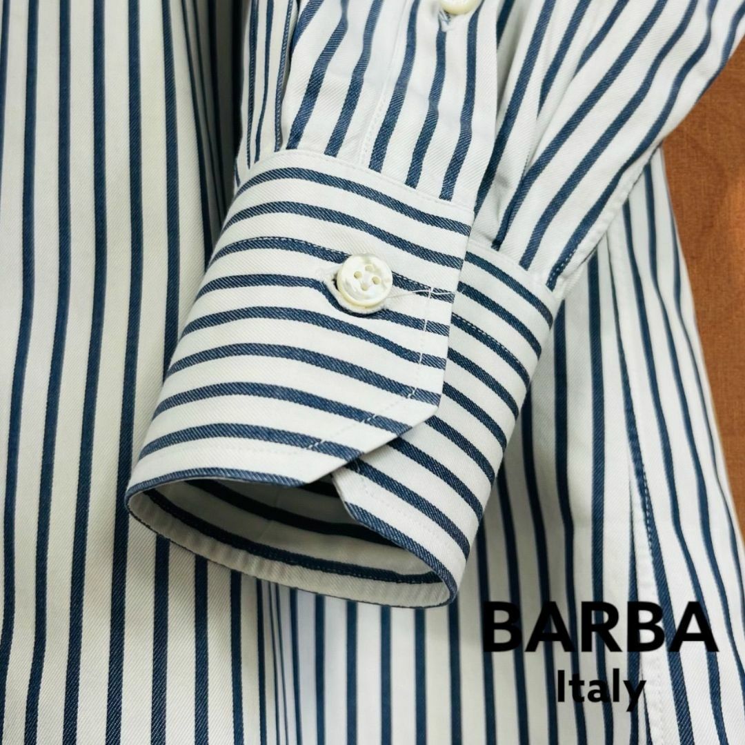 BARBA(バルバ)の【バルバ】BARBAシャツブルー ストライプ コットン ワイドカラー イタリア製 メンズのトップス(シャツ)の商品写真