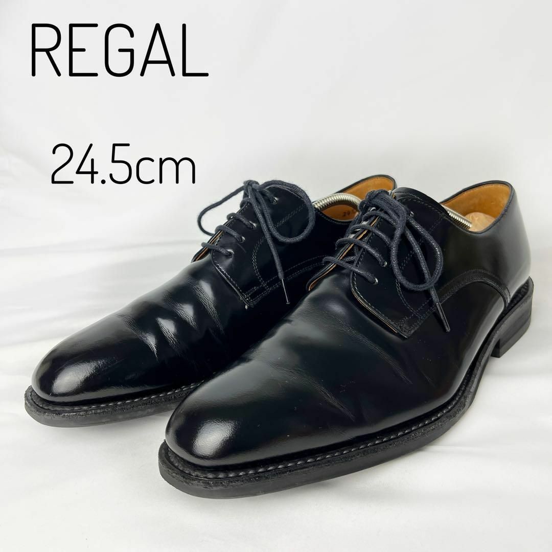 REGAL(リーガル)のREGAL リーガル　プレーントゥ　外羽根　レザー　ブラック　24.5 ビジネス メンズの靴/シューズ(ドレス/ビジネス)の商品写真