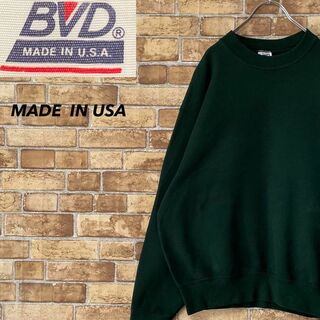 BVD　USA製　スウェット　グリーン　ビッグシルエット　裏起毛　緑　L(スウェット)
