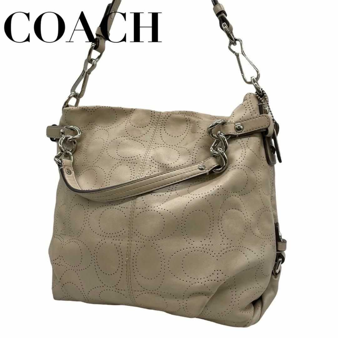 COACH(コーチ)のCOACH コーチ　s75　ハンドバッグ　2way 　肩掛け　パンチング　グレー レディースのバッグ(ハンドバッグ)の商品写真