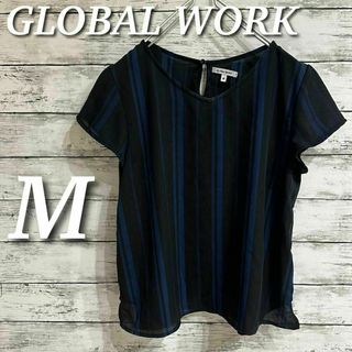 GLOBAL WORK - GLOBAL WORK 半袖ブラウス　フレンチスリーブ　ブラック×ネイビー　M