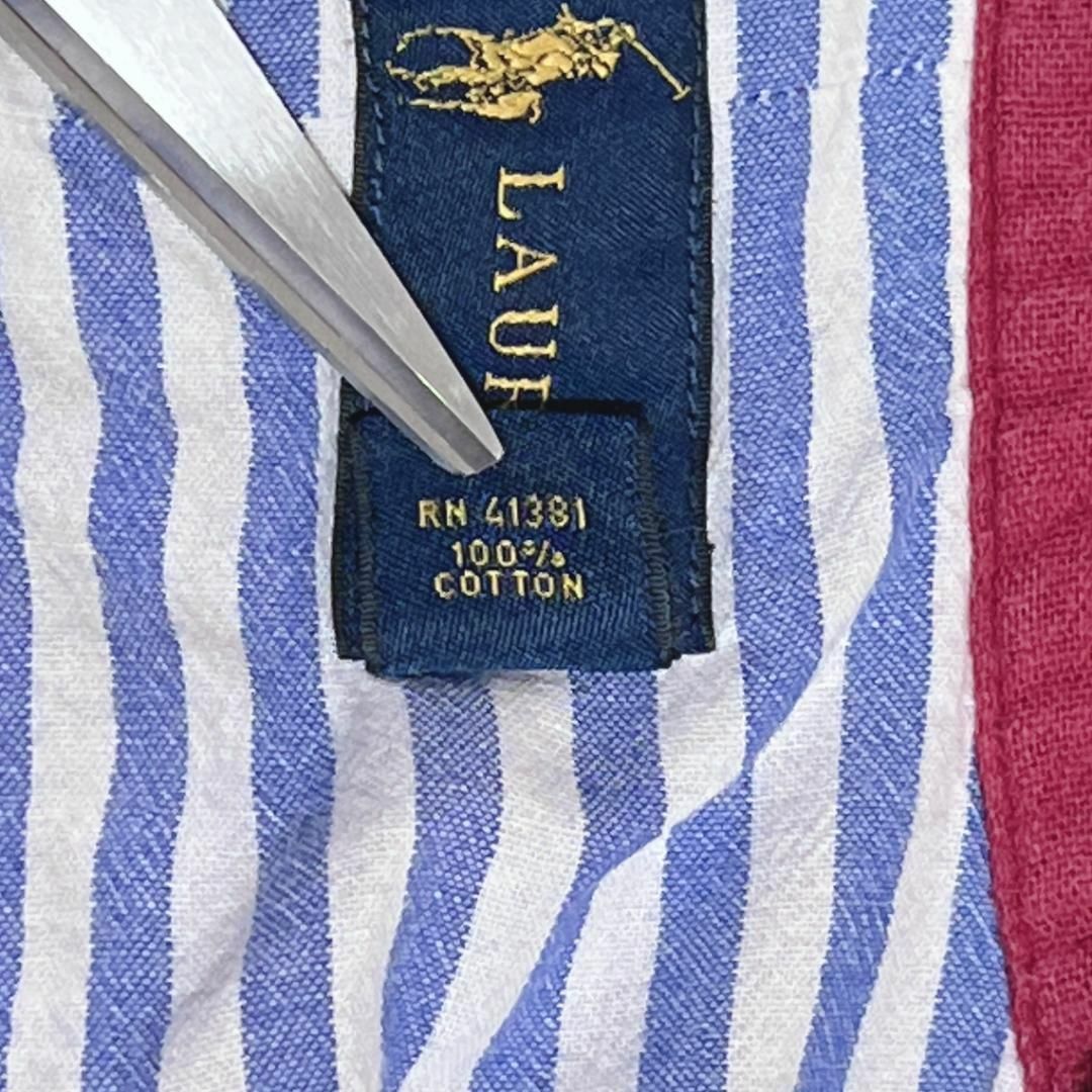 Ralph Lauren(ラルフローレン)のラルフローレン BD長袖シャツ 無地 レッド ポニー刺繍 US古着 a46 メンズのトップス(シャツ)の商品写真