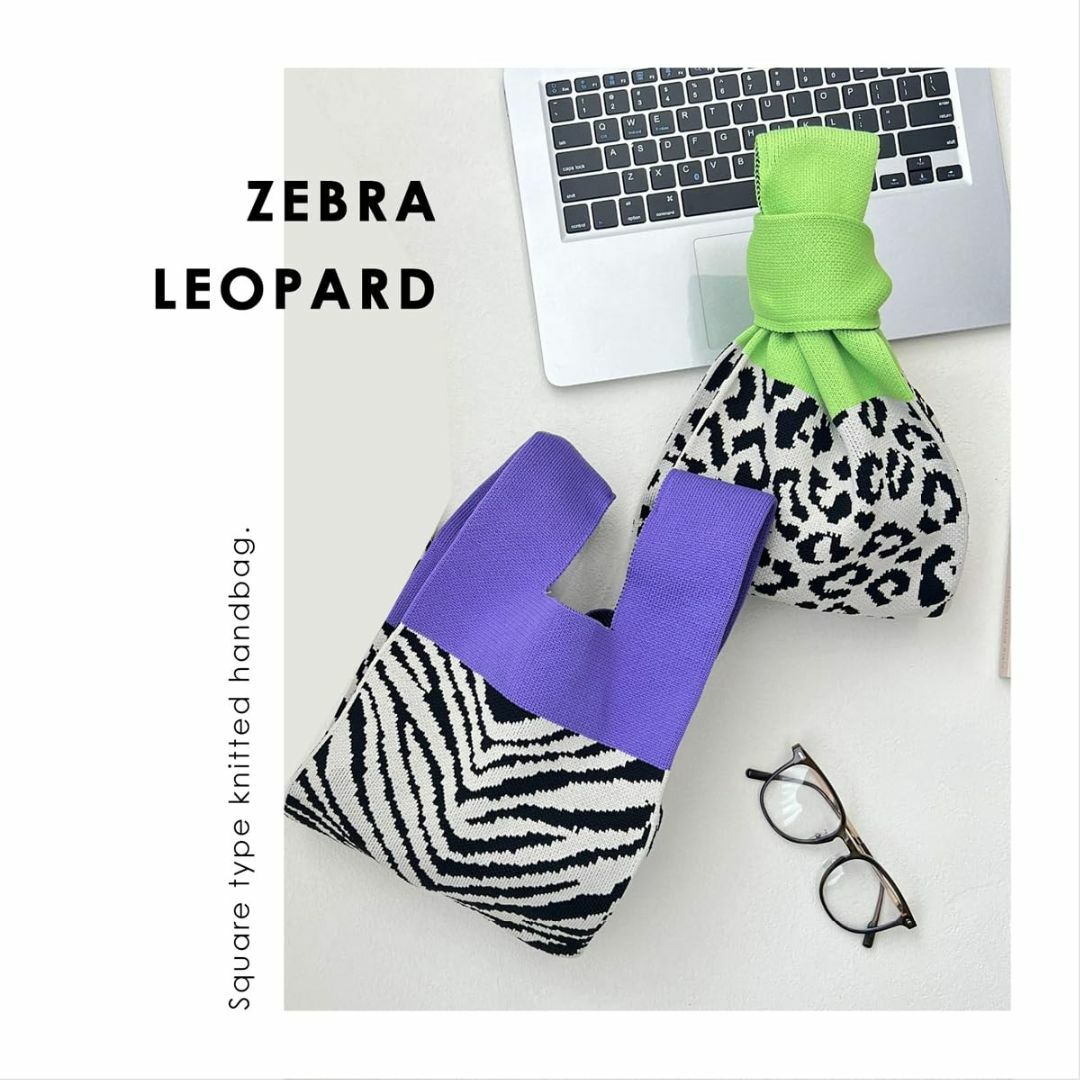 【色: 【Mサイズ】Leopard/レオパード】[ジゼル] ニット トートバッグ レディースのバッグ(その他)の商品写真