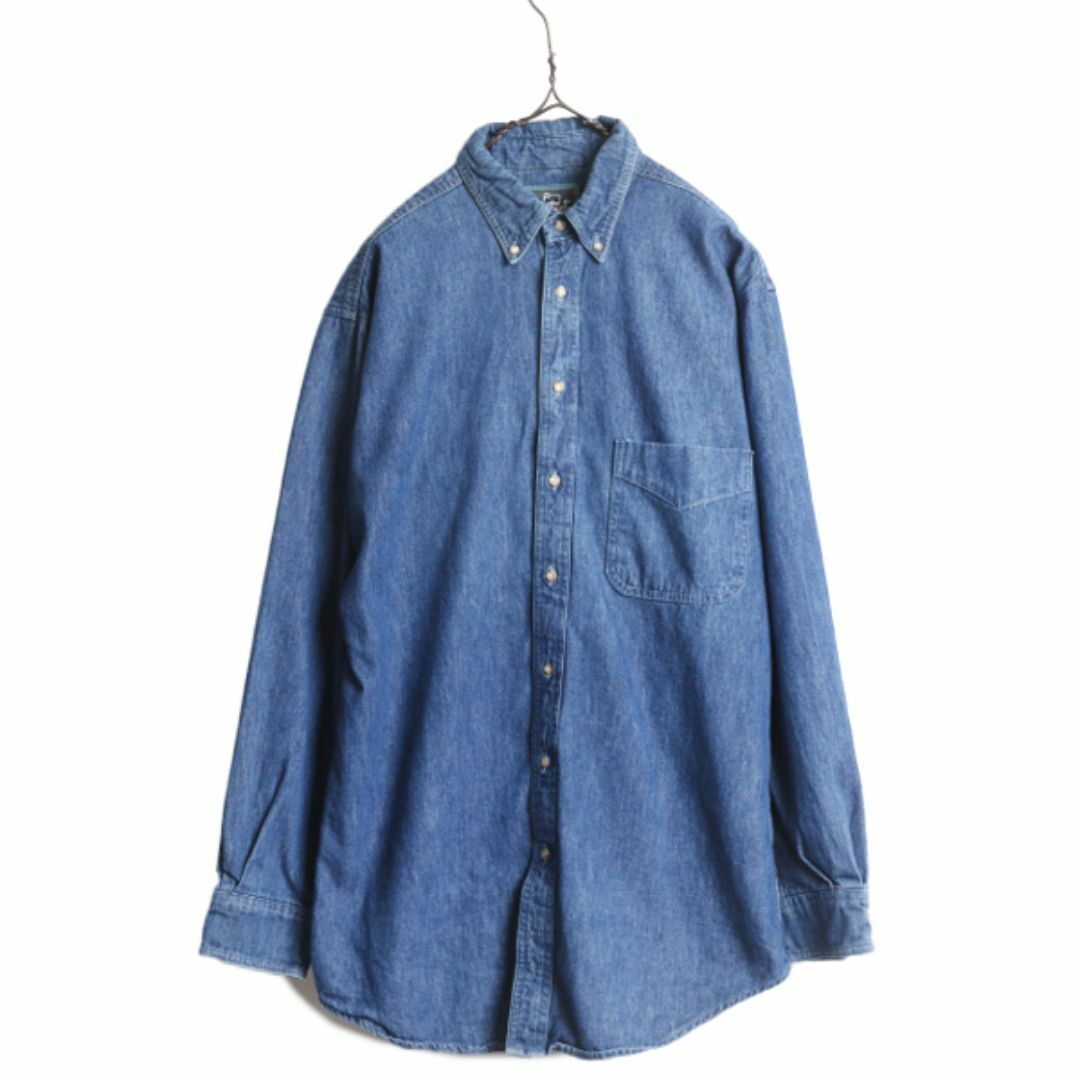 WOOLRICH(ウールリッチ)の90s USA製 ウールリッチ ボタンダウン 長袖 デニム シャツ メンズ M 古着 90年代 オールド Woolrich 無地 BD 濃紺 ポケット付き 長袖シャツ メンズのトップス(シャツ)の商品写真